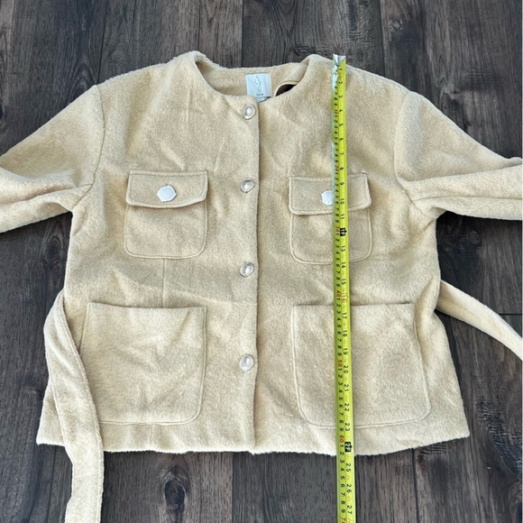 NWOT Joie Belted Double Breasted Evening Jacket Yellow Patch Pockets Size L - Picture 11 of 13